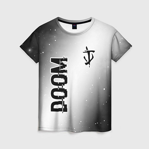 Женская футболка Doom glitch на светлом фоне: надпись, символ / 3D-принт – фото 1