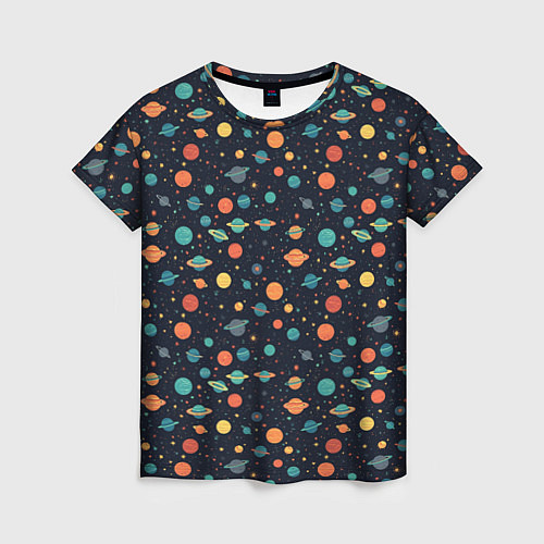 Женская футболка Темный космос с планетами паттерн / 3D-принт – фото 1