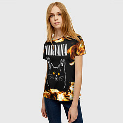Футболка женская Nirvana рок кот и огонь, цвет: 3D-принт — фото 2