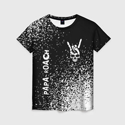 Женская футболка Papa Roach и рок символ на темном фоне
