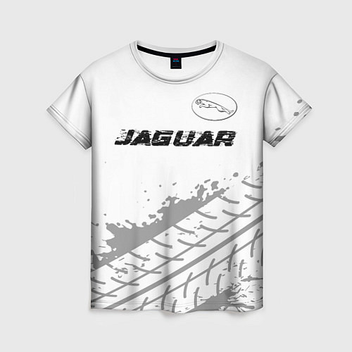 Женская футболка Jaguar speed на светлом фоне со следами шин: симво / 3D-принт – фото 1