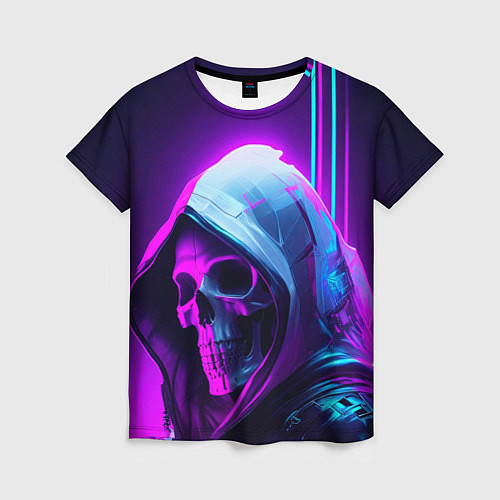 Женская футболка Череп в неоновом свете / 3D-принт – фото 1