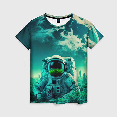 Женская футболка Астронавт на зеленой планете / 3D-принт – фото 1