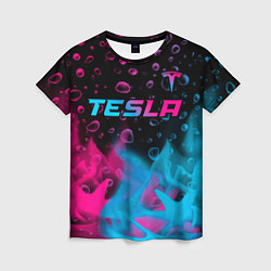 Футболка женская Tesla - neon gradient: символ сверху, цвет: 3D-принт