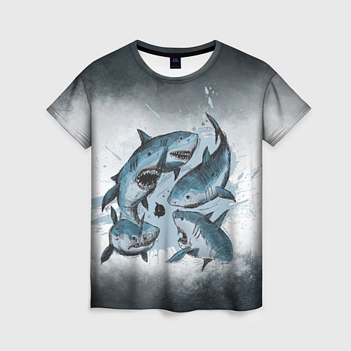 Женская футболка Стая акул / 3D-принт – фото 1