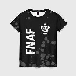 Женская футболка FNAF glitch на темном фоне: надпись, символ