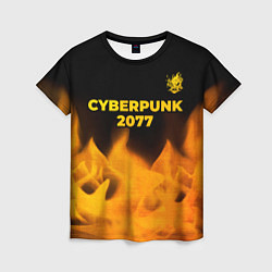 Футболка женская Cyberpunk 2077 - gold gradient: символ сверху, цвет: 3D-принт