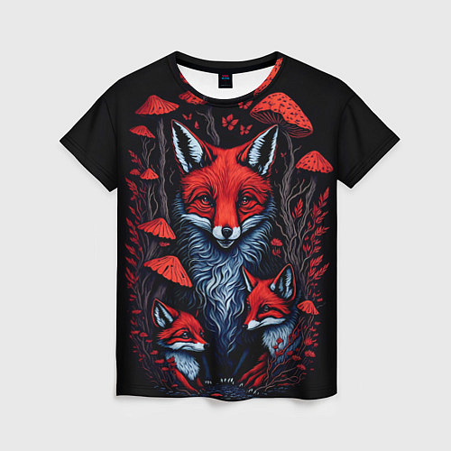 Женская футболка Красный лис и грибы / 3D-принт – фото 1