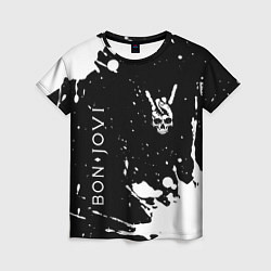 Женская футболка Bon Jovi и рок символ на темном фоне