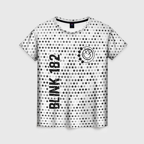 Женская футболка Blink 182 glitch на светлом фоне: надпись, символ / 3D-принт – фото 1
