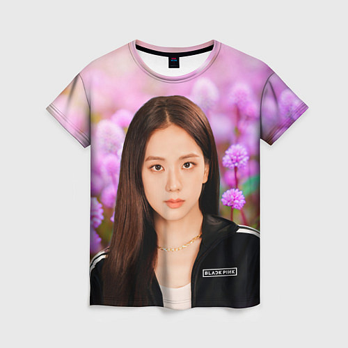 Женская футболка Дженни на фоне цветов / 3D-принт – фото 1