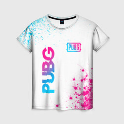 Женская футболка PUBG neon gradient style: надпись, символ
