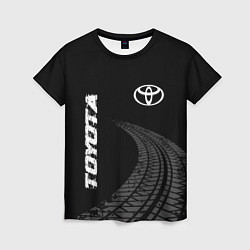 Женская футболка Toyota speed на темном фоне со следами шин: надпис
