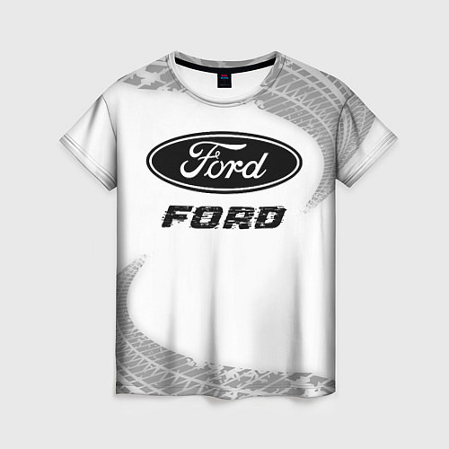 Женская футболка Ford speed на светлом фоне со следами шин / 3D-принт – фото 1