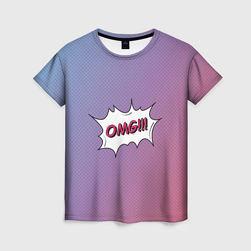 Женская футболка OMG на градиенте сиреневом / 3D-принт – фото 1