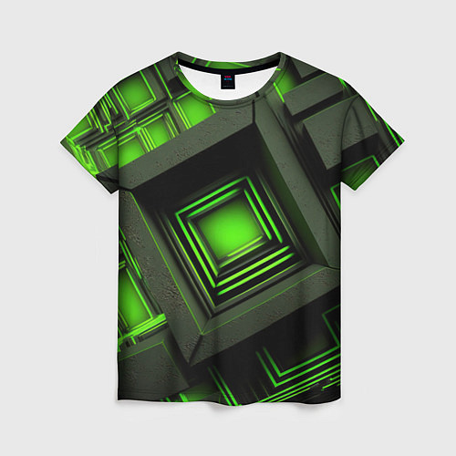 Женская футболка Неоновые зелёные блоки / 3D-принт – фото 1