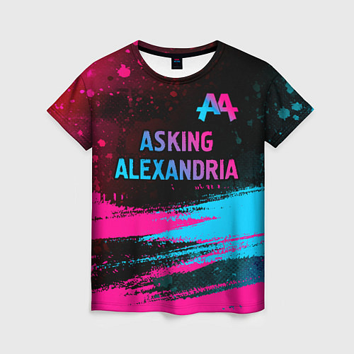 Женская футболка Asking Alexandria - neon gradient: символ сверху / 3D-принт – фото 1