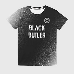 Женская футболка Black Butler glitch на темном фоне: символ сверху