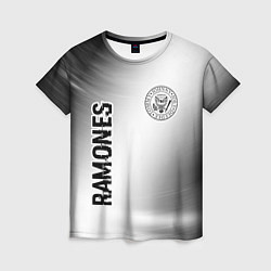 Женская футболка Ramones glitch на светлом фоне: надпись, символ