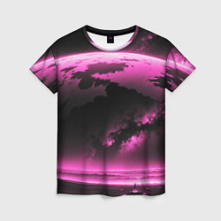 Женская футболка Сай фай пейзаж в черно розовых тонах
