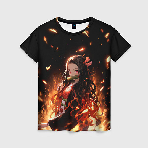Женская футболка Незуко и пламя - клинок / 3D-принт – фото 1