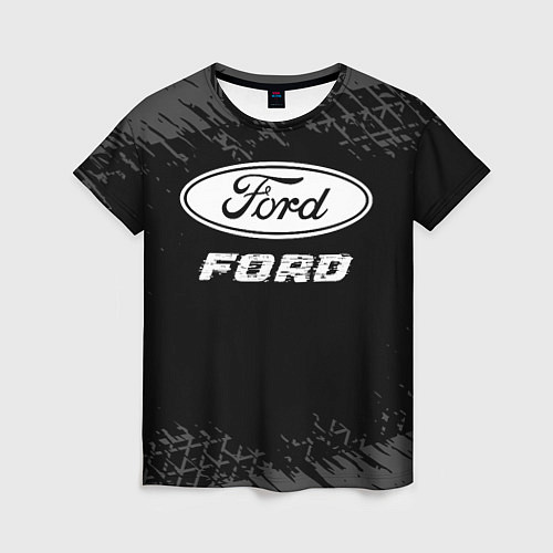 Женская футболка Ford speed на темном фоне со следами шин / 3D-принт – фото 1
