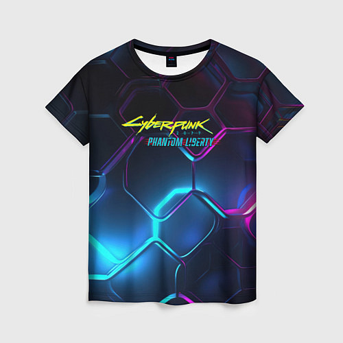Женская футболка Neon cyberpunk logo / 3D-принт – фото 1