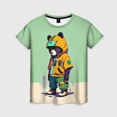 Женская футболка Прикольный мишутка - городской стиль / 3D-принт – фото 1