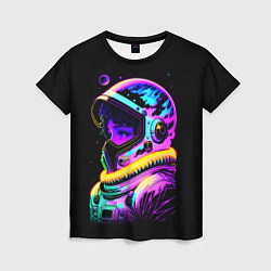 Женская футболка Девчонка-космонавт - неоновое свечение