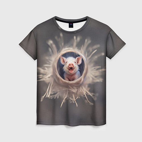 Женская футболка Мордочка забавного поросёнка / 3D-принт – фото 1
