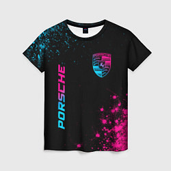 Женская футболка Porsche - neon gradient: надпись, символ