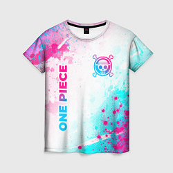 Женская футболка One Piece neon gradient style: надпись, символ