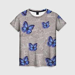 Женская футболка Газетные обрывки и синие бабочки