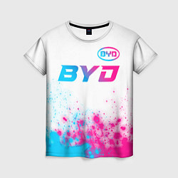 Футболка женская BYD neon gradient style: символ сверху, цвет: 3D-принт