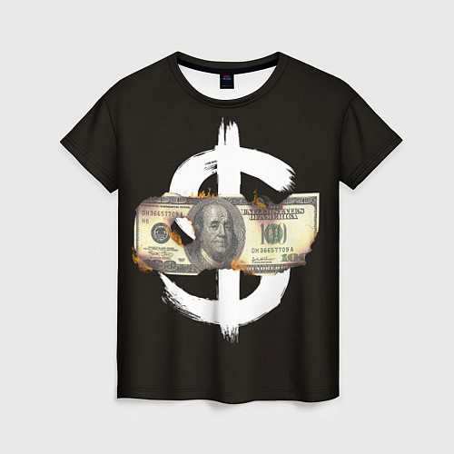 Женская футболка Доллар в огне / 3D-принт – фото 1