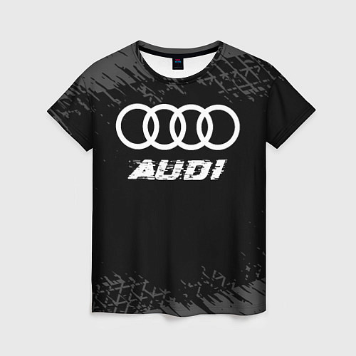 Женская футболка Audi speed на темном фоне со следами шин / 3D-принт – фото 1