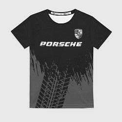 Футболка женская Porsche speed на темном фоне со следами шин: симво, цвет: 3D-принт