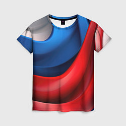 Женская футболка Объемная абстракция в цветах флага РФ