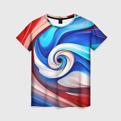 Женская футболка Волны в цвете флага РФ / 3D-принт – фото 1