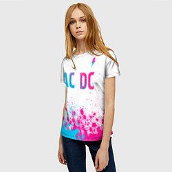 Футболка женская AC DC neon gradient style: символ сверху, цвет: 3D-принт — фото 2