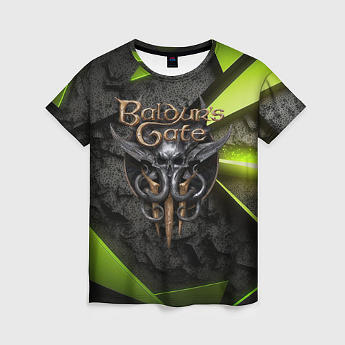 Женская футболка Baldurs Gate 3 logo green abstract / 3D-принт – фото 1
