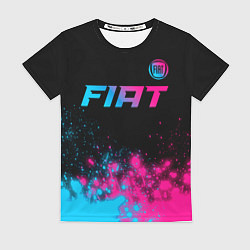 Футболка женская Fiat - neon gradient: символ сверху, цвет: 3D-принт