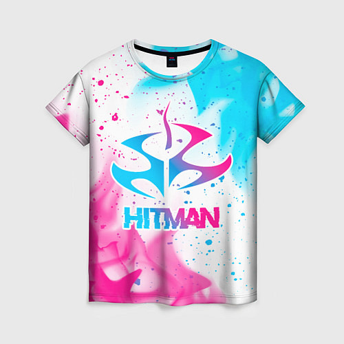 Женская футболка Hitman neon gradient style / 3D-принт – фото 1
