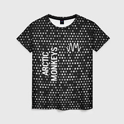 Женская футболка Arctic Monkeys glitch на темном фоне: надпись, сим