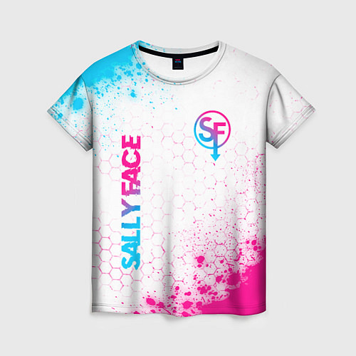 Женская футболка Sally Face neon gradient style: надпись, символ / 3D-принт – фото 1
