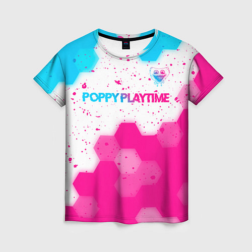 Женская футболка Poppy Playtime neon gradient style: символ сверху / 3D-принт – фото 1