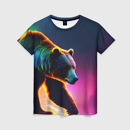 Женская футболка Неоновый светящийся медведь гризли / 3D-принт – фото 1