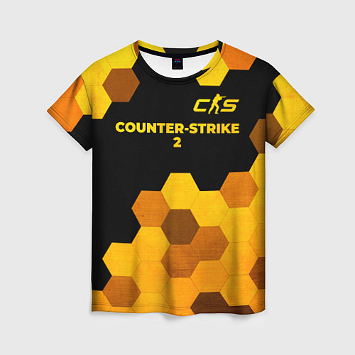 Женская футболка Counter-Strike 2 - gold gradient: символ сверху / 3D-принт – фото 1