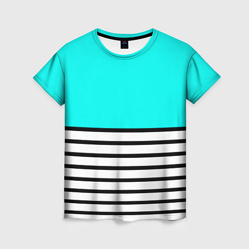 Женская футболка Полосатый ярко-голубой / 3D-принт – фото 1