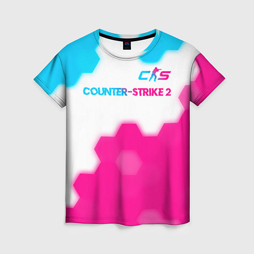 Женская футболка Counter-Strike 2 neon gradient style: символ сверх / 3D-принт – фото 1